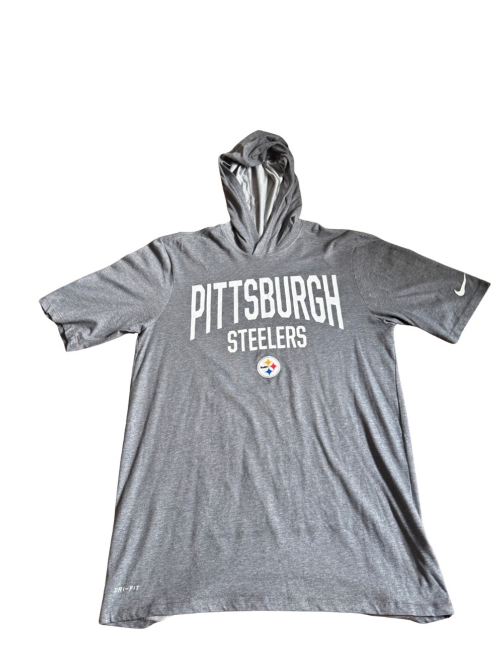 Nike PITTSBURGH STEELERS Short Sleeve Hoodie Gray Dri-FIT NFL Mens Small